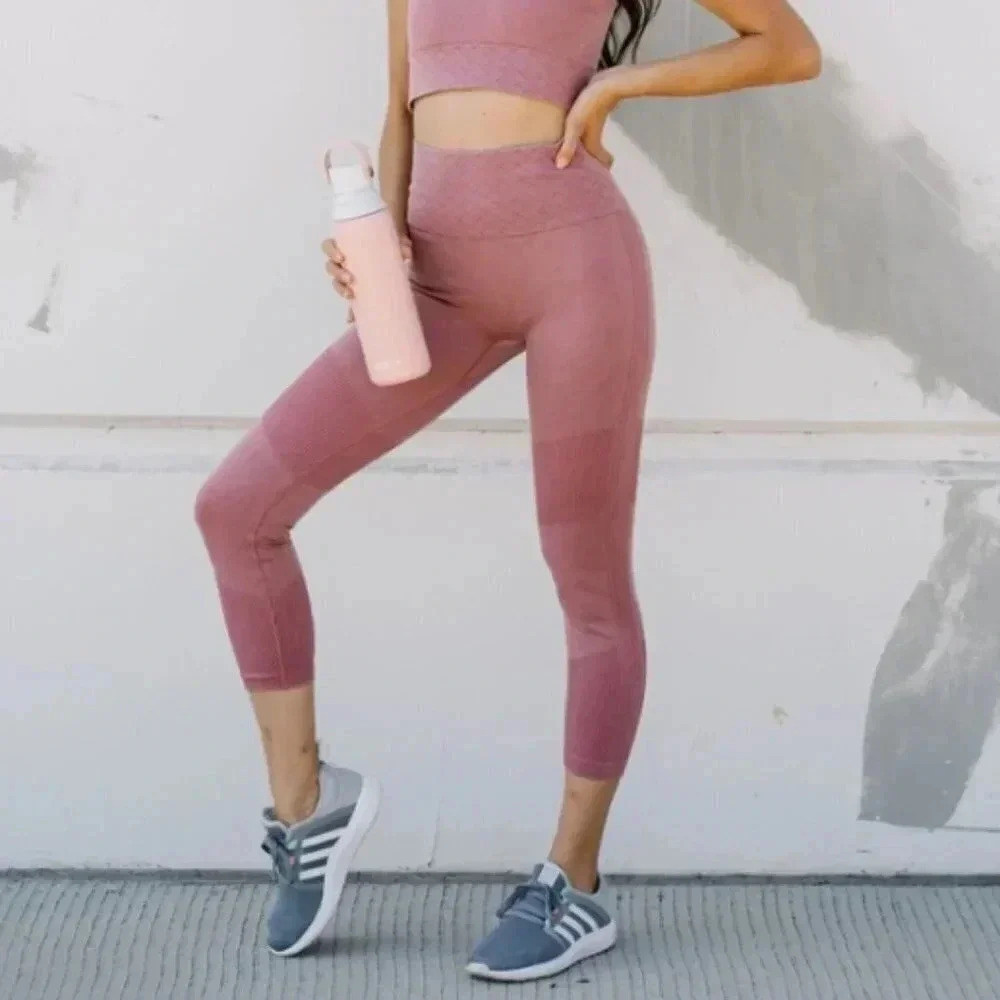 SAVVI Fit Costa Seamless Leggings Yoga Pants Dusky Pink: Medium